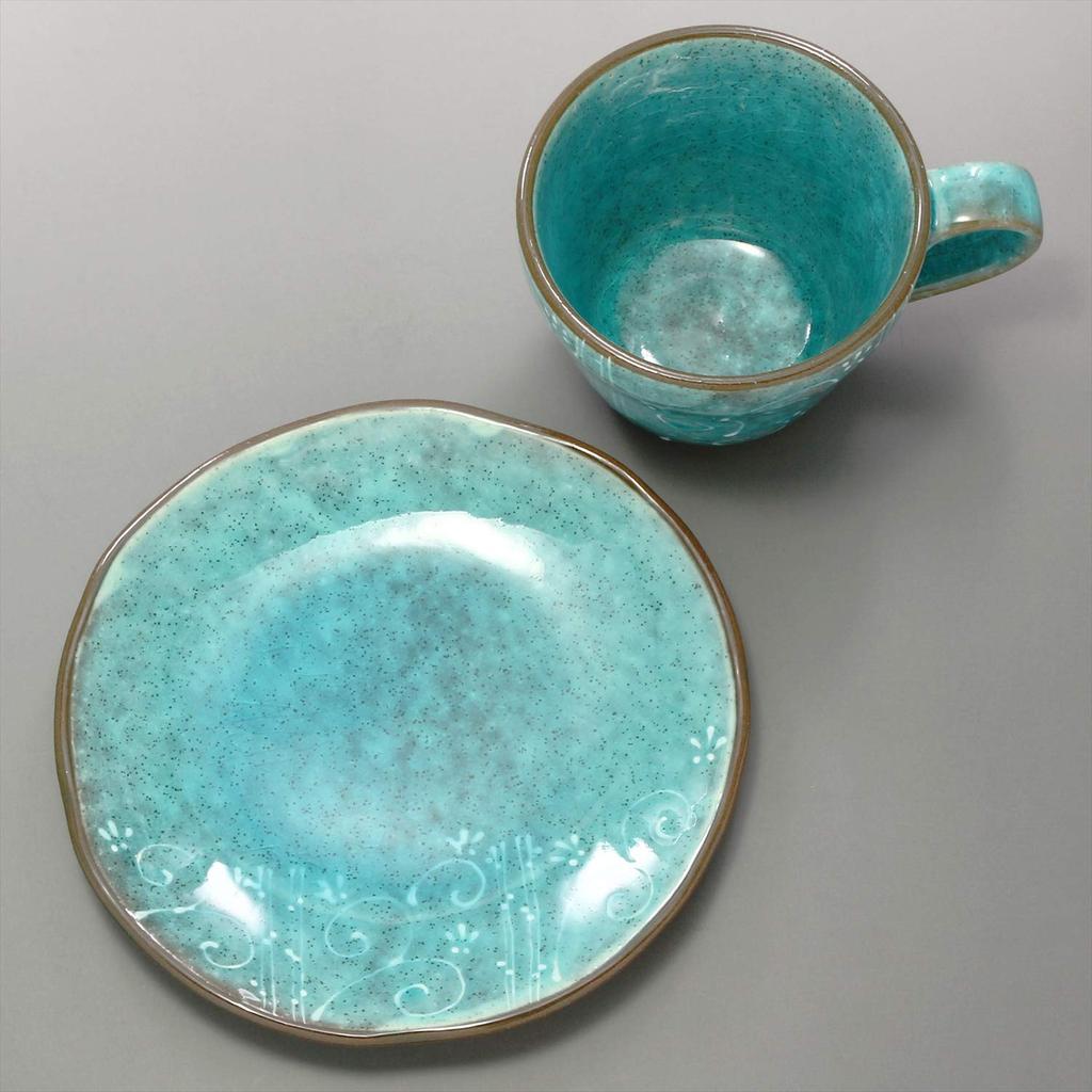 Mino Ware Coffee Bowl Plate, Unique Arabesque, Blue, Made In Japan 502-07