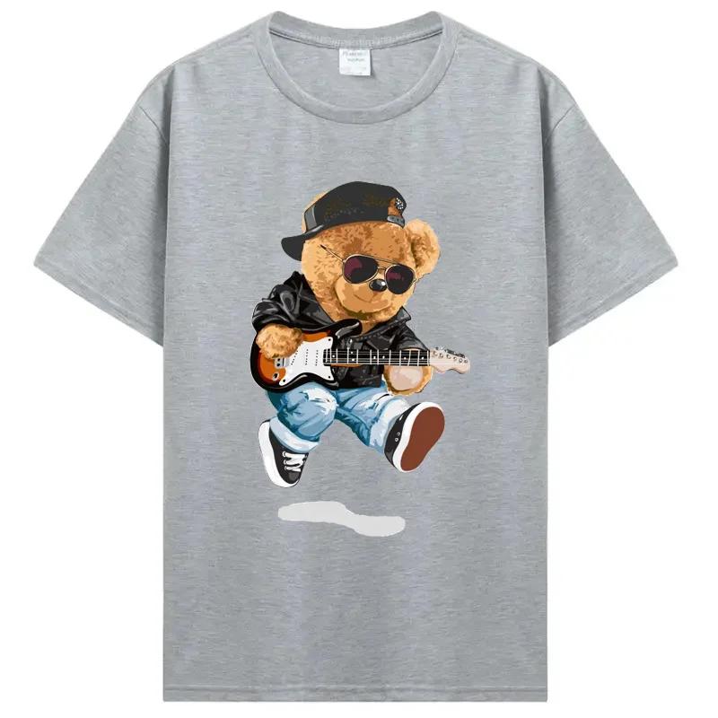 Футболка с изображением плюшевого мишки, играющего в бадминтон, хлопковая одежда, топы, графика, кавайная, для мужчин и женщин, с коротким рукавом, с принтом, модная уличная одежда