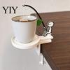 Tea Bag Holder for Glass Cup Fishing Man with Coaster, Cute Stick Figure Minimalist Anti-drip Coaster Holder, Funny Desk Drip Catcher, Novelty