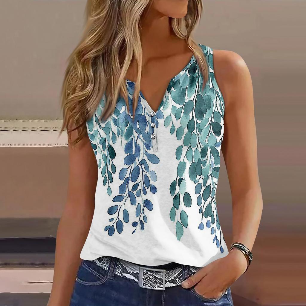 Женский повседневный жилет без рукавов с принтом и V-образным вырезом