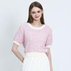 Ozoc Short Sleeve Tweed Round Neck Sweater