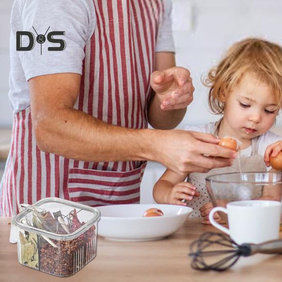 1 комплект, коробка для приправ, 4 отделения, контейнер для специй, приправ с ложкой, многофункциональная коробка для хранения для домашней кухни