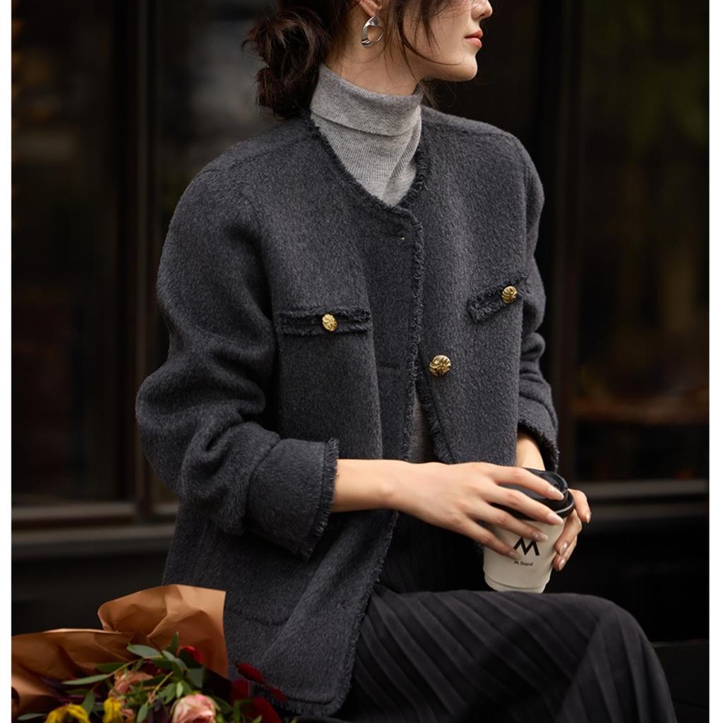 Маленькое ароматизированное двухстороннее шерстяное пальто для женщин зимой с передними плечами, тонкое шерстяное пальто с коротким верхом