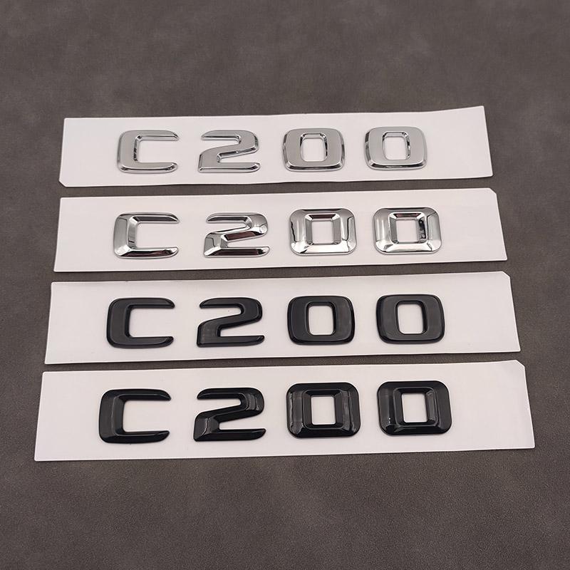 3d ABS Chrome Black Logo C200 Emblem Adhesive Letters HSWTU Decal Car Trunk Badge For W204 W205 C 200 C200 Sticker Accessories