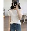 Solid color slim-fitting white round neck front shoulder short-sleeved T-shirt women's summer new versatile basic outerwear top