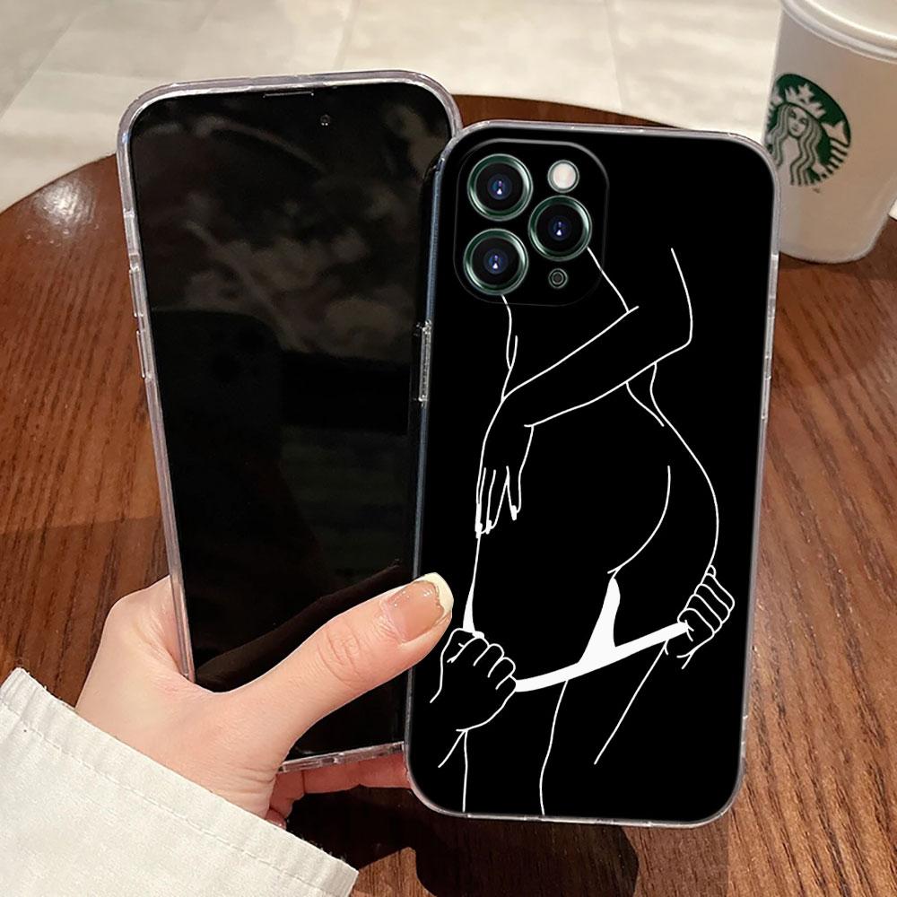 Сексуальный Чехол с Линейным Рисунком Влюбленная Пара Поцелуй Для Apple iPhone 17 16 15 14 13 12 11 Pro Max 16 Plus 16E 17Air 17Pro Чехол для Телефона Силиконовый