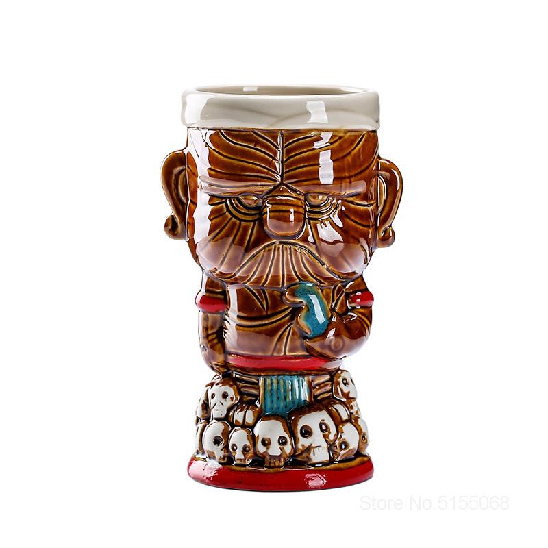 Tiki Mug Ceramic Cocktail Glass Tropical Hawaiian Bar Decor Drinkware Mixed Wine Cup Marine Skull Doll Statue Smoothie Beer Mug