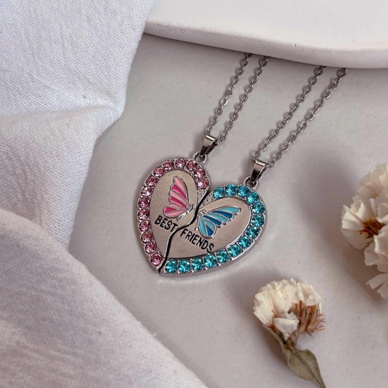 1 пара Набор necklaces дружбы Магнитный кулон-бабочка Цепочка на шею Подвеска в виде сердца-любовь Ключица Цепочка для лучших друзей
