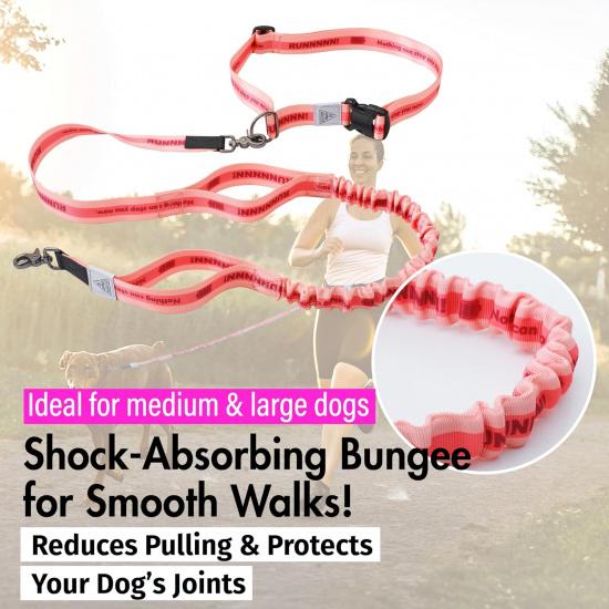 Hands Free Dog Leash with Waist Belt Lifetime Replacement, Dual Handle Bungee Leash for Running, Jogging, Hiking and Walking, for Medium and Large