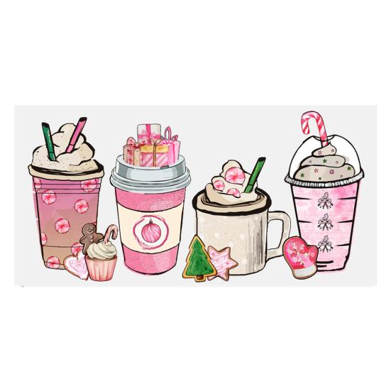 Наклейка на чашку Рождественская елка Санта-Клаус Водонепроницаемая самоклеящаяся Отличная липкость Противоскользящая прозрачная печать Кофейная чашка УФ DTF наклейка