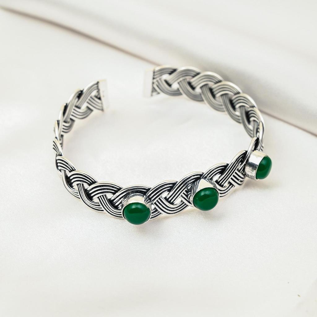 Green Onyx Bracelet Handmade Gemstone Jewelry, 925 Sterling Silver Bracelet, Adjustable Chain Bracelet, Gift For Mom Dainty Bracelet