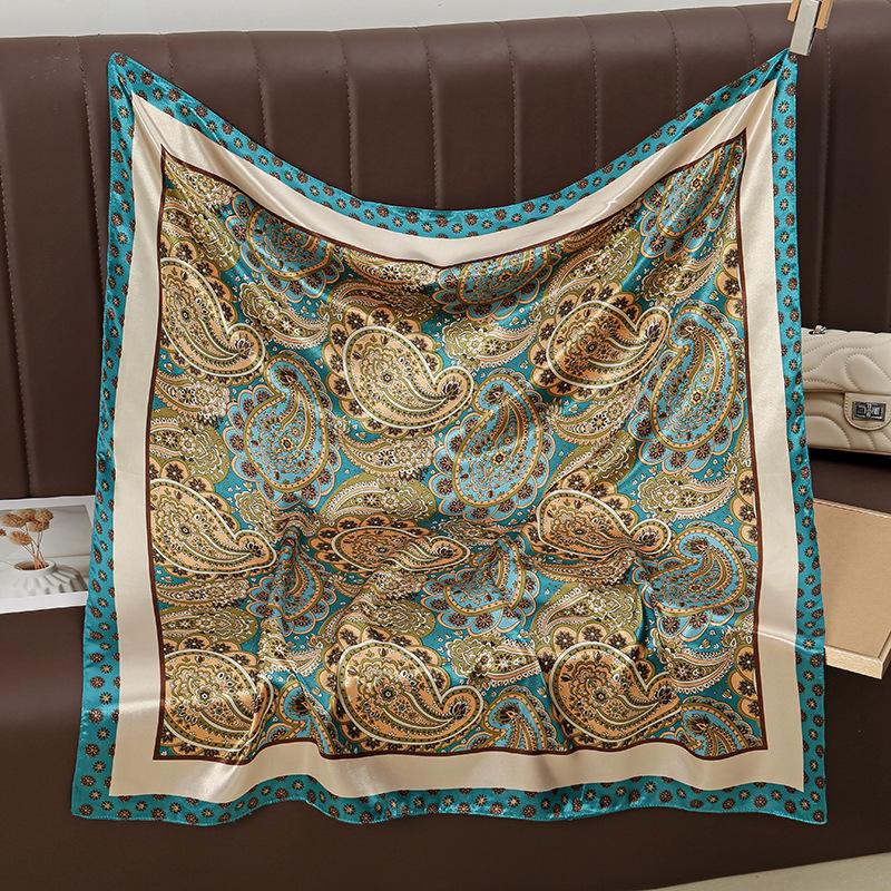 New European and American Printed Silk Square Scarf Fashion Women's Versatile Bag Headscarf Professional Scarf Silk Scarf