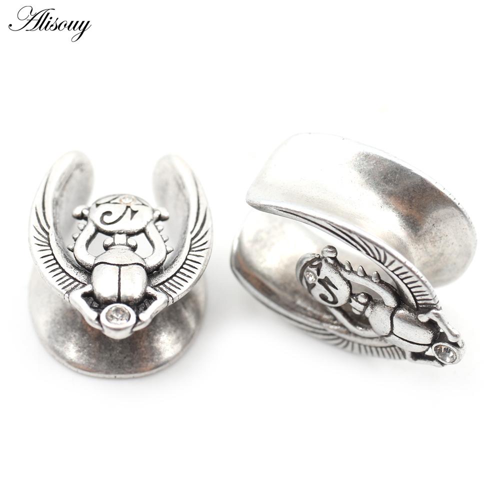 Alisouy 1PC Медь Навозный Жук Цветок Крыло Летучей Мыши Седло Ушные Туннели Затычки Расширитель Растяжитель Измерители Серьги Пирсинг Украшения Для Тела