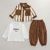Комплект из 3 предметов с длинным рукавом для мальчиков, детская полосатая куртка на осень и зиму, белая футболка с круглым вырезом, повседневные брюки, модный комплект для мальчиков