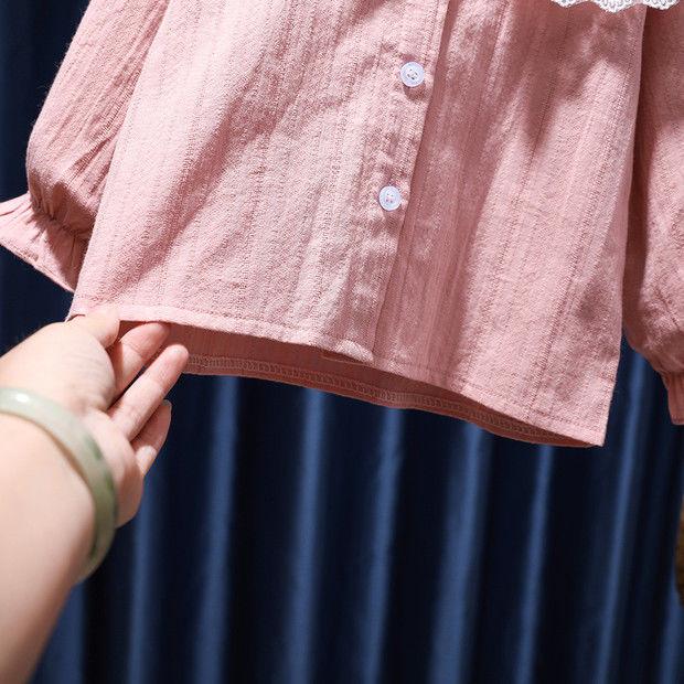 Рубашка с длинными рукавами для маленьких девочек, топ с цветочной вышивкой и лацканами, детская одежда