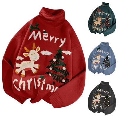 Женский зимний свитер с высоким воротом, рождественский свитер с принтом оленя, топ