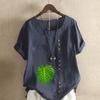 Women's Fashion Round Neck Short Sleeve T-shirt Casual Cotton Linen Graphic Shirt Leisure Green Leaf Prined Summer Blouse Tops