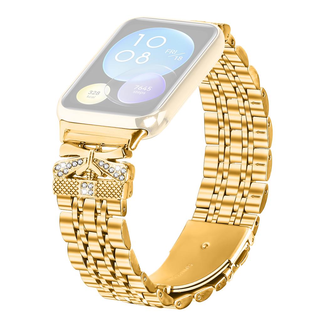 Metal Watch Band for Xiaomi Smart Band 9 Pro/8 Pro Rhinestone Butterfly Decor Stainless Steel Wrist Band