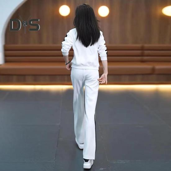 2 шт./компл. комплект женской спортивной одежды с длинными рукавами, соответствующие цветам, толстовка с воротником-стойкой и эластичной резинкой на талии, широкие брюки, спортивная одежда, повседневная одежда