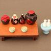 1 Set 1/6 1/12 Dollhouse Miniature Food And Game Simulation Low Table Square Table Wine Jar Wine Bowl Sake Model
