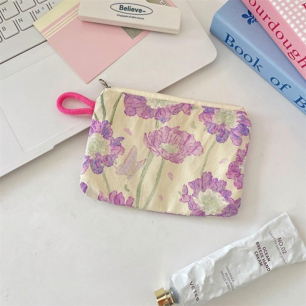Creative Mini Lipstick Key Cosmetic Bag Zipper Flower Pattern Coin Purse Data Cable Storage Pouch for Women Girls