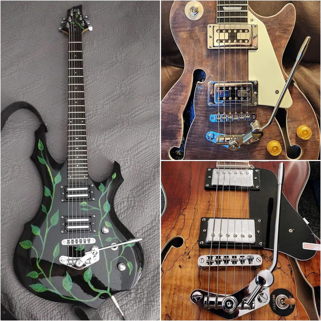 Ogdni Electric Guitar Vibrato Tremolo and Roller Guitar Bridge for LP SG Style Guitars Bridge, Tailpiece, Tune-O-Matic (Chrome)