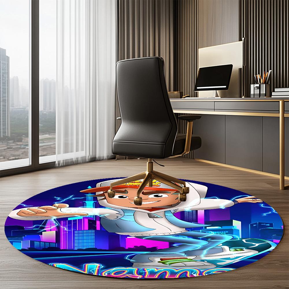 Custom Name Subway Surfers Printed Round Rug Carpet Chair Rug Area Rug Entryway Doormats,for Office Chair Living Room Bedroom Kitchen Room.