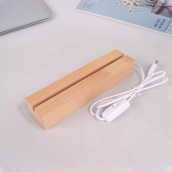 LED Night Light Base Rectangle Display Pedestal Faux Crystal Wooden Lighted Base Stand USB Charging Night Lamp Home Decor