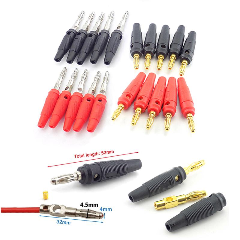 10Pcs Red Black 4mm Banana Plug Socket Connector Gold Plated / Nickel Plated 4mm Banana Male Female Binding Post Speaker Cable