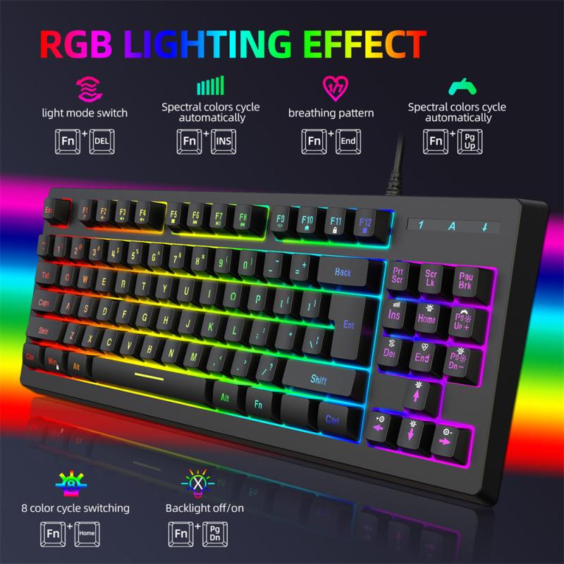 Wire Control Gaming Keyboard Y200 RGB Colorful Backlight 87-key Usb Keyboard For Laptop Desktop Pc