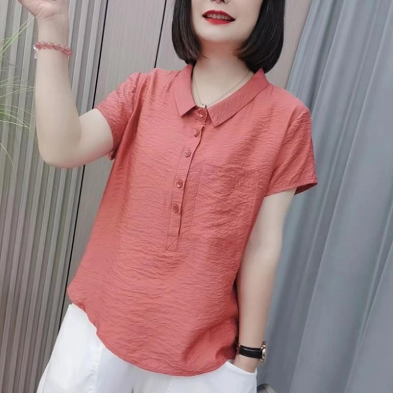 Ice Silk Wrinkled Short-sleeved Women's T-shirt Summer Mother Short Top Women's Small Size New Style C Women's Shirt Design Niche