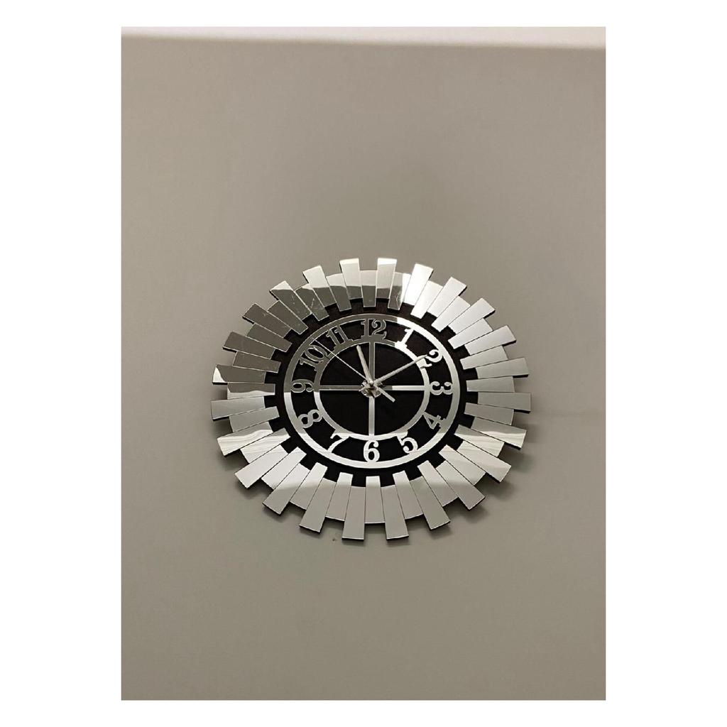 Small Decorative Wall Clock 35x35 Cm Stylish Turkish Numerals Black Mdf With Silver Mirrored Plexiglass