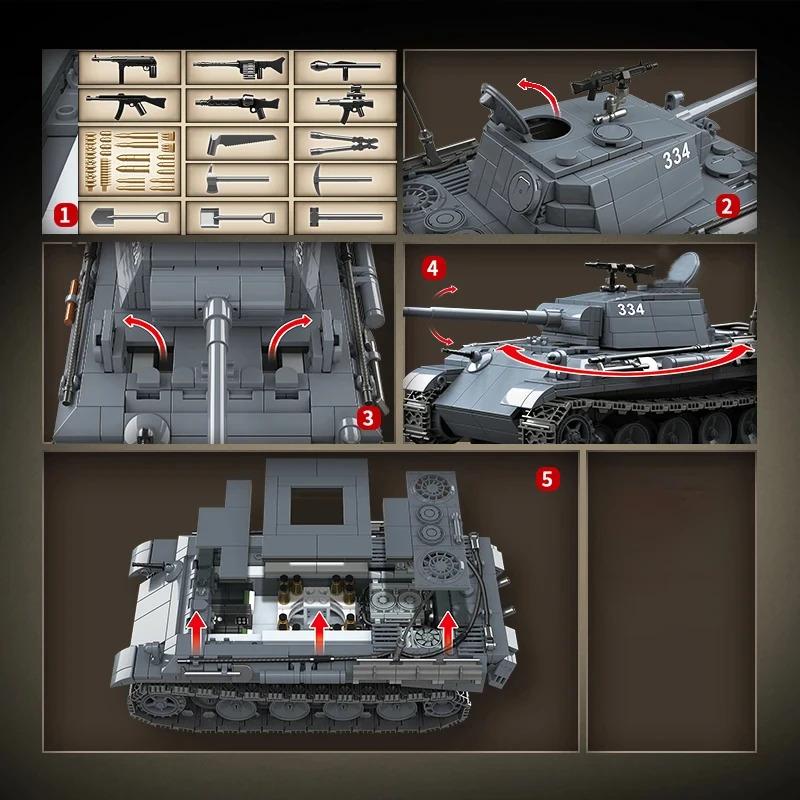 Military World War Ii Series Panther Type-G Tank Building Block Toy Collection Model Children For Christmas And Birthday Gifts