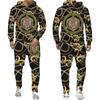 Golden Lion 3D Printed Hoodie Pants Suit Men's Casual Graphic Streetwear Pullover Sweatshirt Outfits Set Hip Hop Cool Tracksuits
