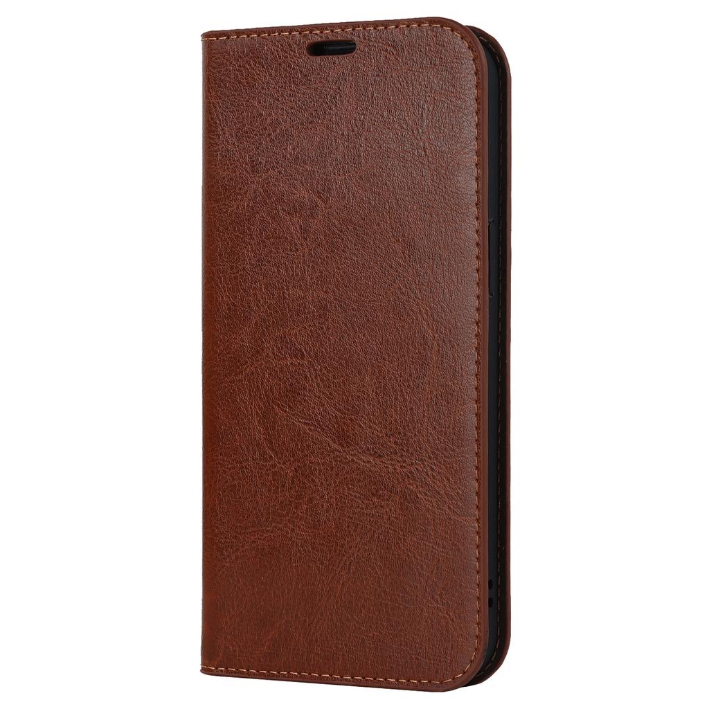 For iPhone 15 Pro Max Crazy Horse Texture Wallet Phone Cover Genuine Cow Leather Stand Case