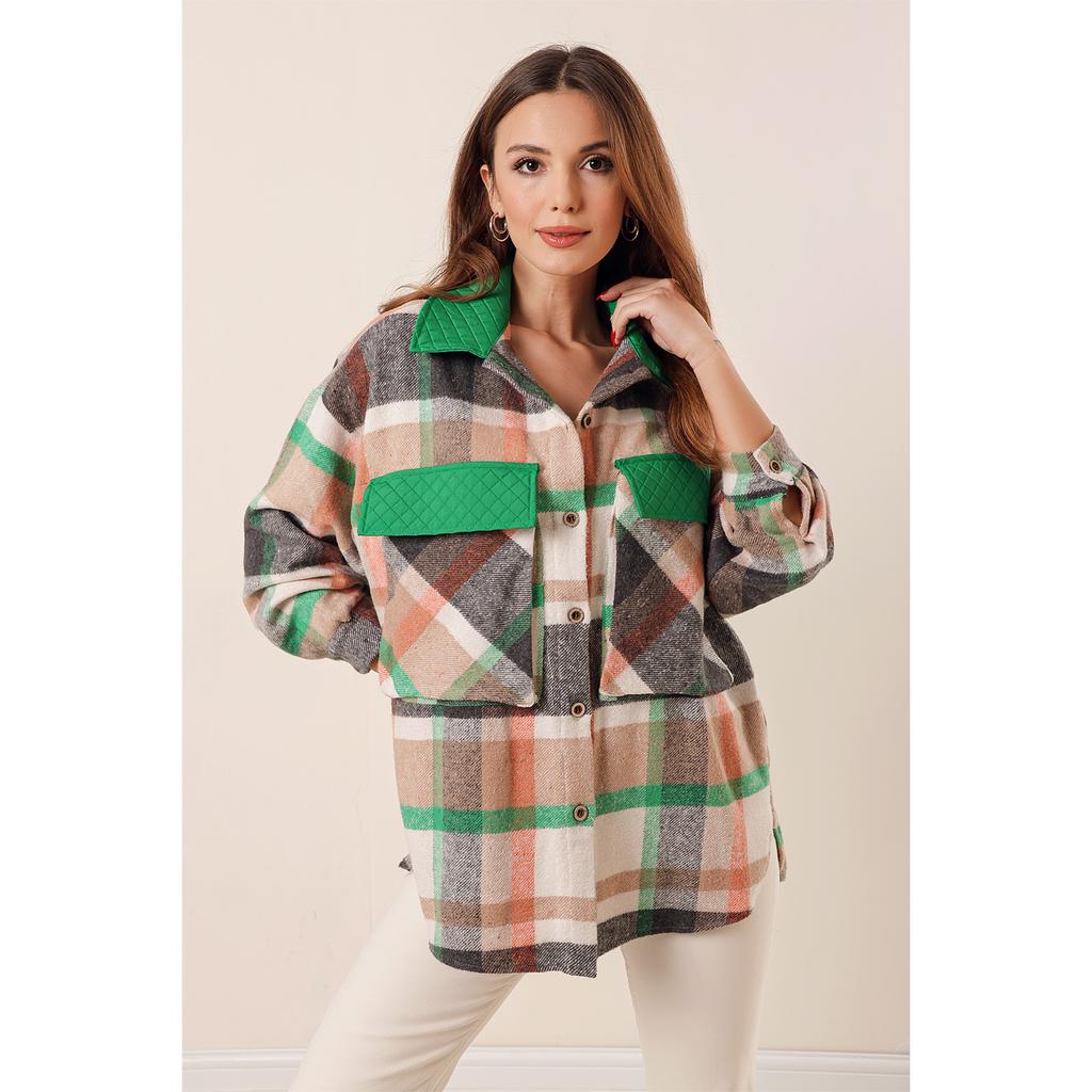 Lumberjack Oversize Shirt with Bag Pocket and Garnish