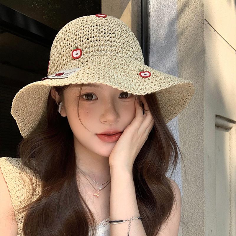 Sweet Vacation Leisure Handmade Straw Hat For Women Girls Breathable Summer Sun Hat Foldable Able Sunscreen Hat Gifts