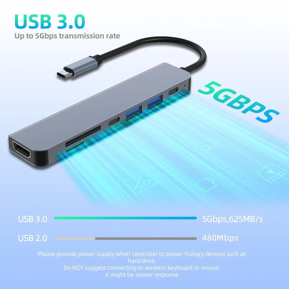 Док-станция Type C USB C Hub к 4K 30 Гц HDMI-совместимый USB 3.0 Сплиттер Адаптер PD 100 Вт Зарядка для Macbook Pro Ноутбук ПК Аксессуары