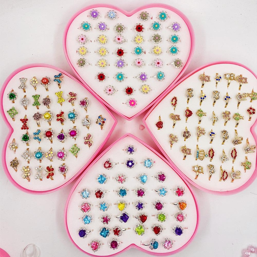 36 шт. Детское кольцо, милые безделушки для принцессы, игрушка для маленькой девочки, мультяшное хрустальное кольцо (с коробкой)