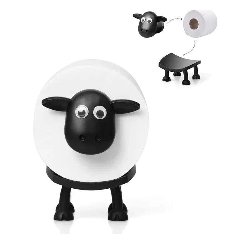 Sheep Toilet Paper Stand, Adorable Resin, Sheep Fabric Box, Stackable for Home, Bathroom, Vanity, Night Stand