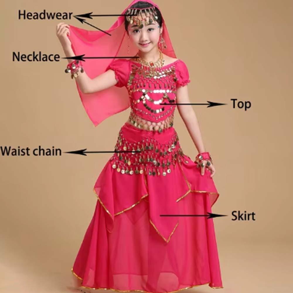 Платье принцессы, костюмы для танца живота, красочная индийская одежда для девочек, милый комплект танцевальных костюмов для малышей