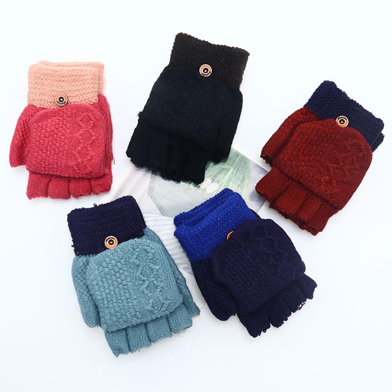 Детские зимние шерстяные перчатки-варежки с откидным верхом - Теплые, мультяшный дизайн для мальчиков и девочек младшего школьного возраста