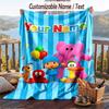 Pocoyó Flannel Blanket, Personalized Custom Name Text, Soft Warm Plush Throw Blanket For Gift
