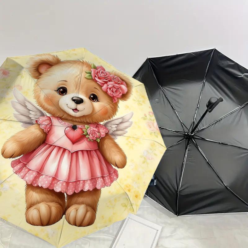 1PC Bear Flower Umbrella-9-Rib Reinforced, Automatic Open, Lightweight & Durable, Cute Fashion Accessory for Outdoor-P0790