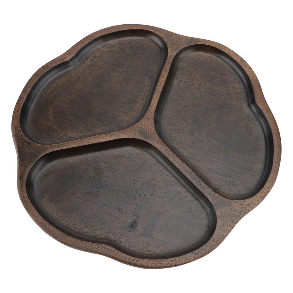 Деревянное блюдо для чипсов и соуса, 3 секции, разделенное сервировочное блюдо, декоративное блюдо для закусок, тарелка для подачи фруктов и закусок для