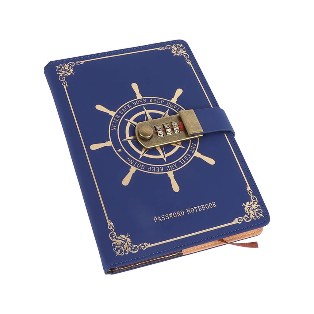 Diary with Combination Lock 100 Sheets Vintage A5 Size Travel Journal Notebook with PU Leather Cover for Record Blue