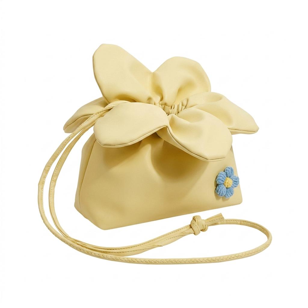Flower Print Drawstring Bucket Bag Double-Sided Large Capacity Shoulder Crossbody Bag for Commuting and Daily Use