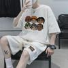 Мужской спортивный костюм в стиле ретро хип-хоп из вафельной ткани - модный комплект из футболки с коротким рукавом и шорт