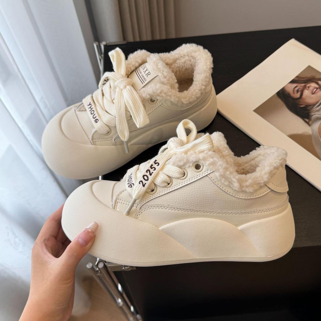 Женские новые универсальные туфли на толстой подошве, молочные фуфу с юбкой, хлебные туфли, женские оригинальные повседневные хлопковые туфли с большим носком