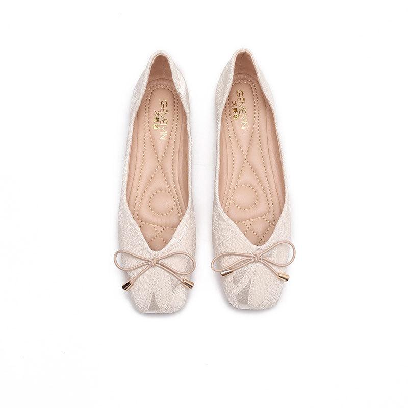 Модные Новые Весенние Балетки Женские Балетки с Бантом Женские 2024 Новые Квадратный Носок Мелкие Брендовые Туфли Слипоны Лоферы Zapatos De Mujer